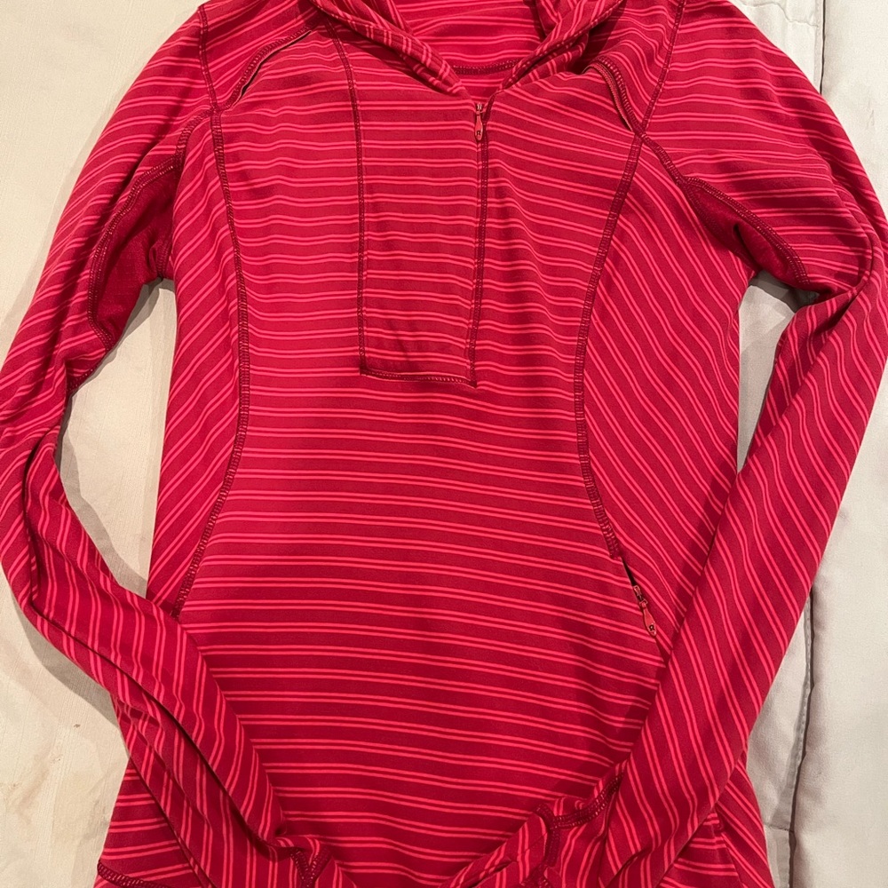 Lululemon Pullover 4 1/2 Zip Red Pink Stripe Rulu